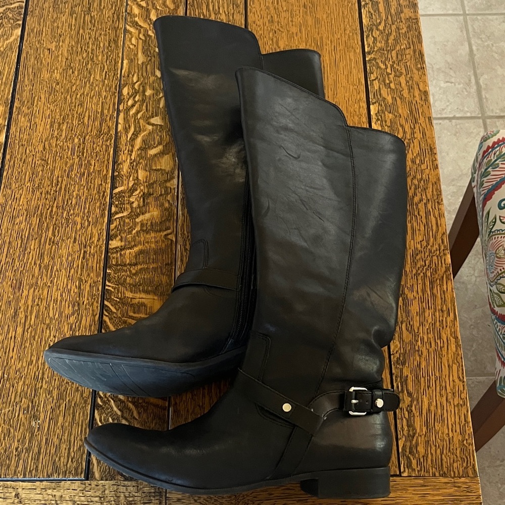 Anne Klein iflex Black Leather Knee-High Boots 10.5 M